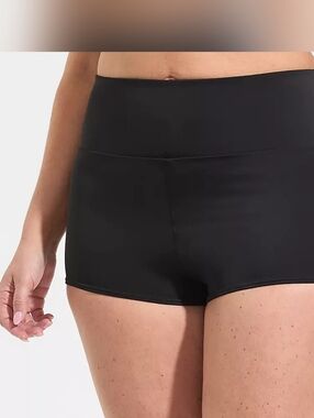 Lands' End Women's Plus Size Black Tugless High Waisted Swim Boy Shorts Size 18